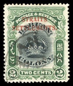 Straits Settlements 1907 KEVII 2c black & green VFU in Labuan. Scarce. SG 142a.