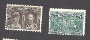 Canada # 96/97 MINT 1/2c BROWN AND 1c GREEN 1908 QUEBEC TERCENTENARY BS27350-1