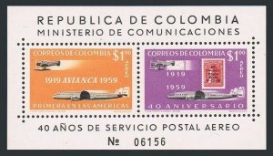 Colombia C349-C350, MNH. Michel Bl.16-17. AVIANCA company, 1960. Stamp. planes.