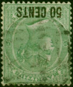 Mauritius 1878 50c on 1s Green SG90w 'Wmk Inverted' Fine Used Rare Unpriced b...