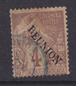 REUNION, 1891 diagonal on Tablet, no accent, 4c. Purple Brown on Grey, used.