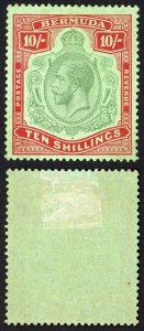 Bermuda SG92 10/- Green and red/Pale emerald M/M Cat 140 pounds