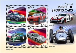 LIBERIA- 2023 - Porsche Sports Cars - Perf 4v Sheet - Mint Never Hinged