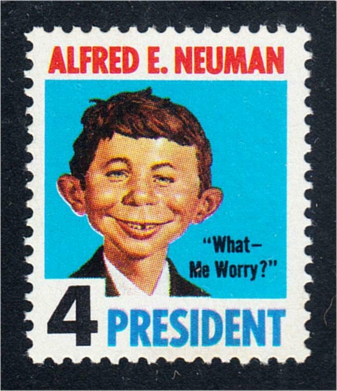 Alfred E Neuman For President What Me Worry Mad Magazine Fantasy Stamp 1964