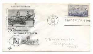 US 1001 (Me-5) 3c Colorado Statehood on FDC Artcraft Cachet ECV $7.50