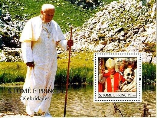 S. TOME & PRINCIPE 2004 - Pope John Paul II & Gandhi. MNH