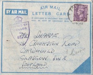 Great Britain 3d KGVI c1942 Egypt 96 Postage Paid B.F.P.O. Air Letter Card Ai...