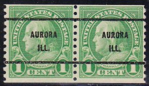 Precancel - Aurora, IL PSS 597-61 Coil Pair - No Gum