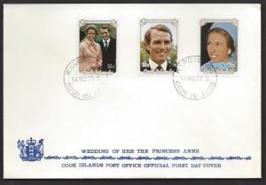 COOK ISLANDS 1973 Princess Anne Wedding Set on Cachet FDC Sc 369-371