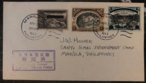 1943 Manila Philippines Japan Occupation First Day Censored Cover #N2,6,7 Bars C