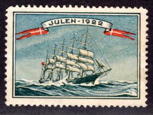 DENMARK (DANMARK) 1922 Used CHRISTMAS SEAL TALL SHIP CINDERELLA - Julen