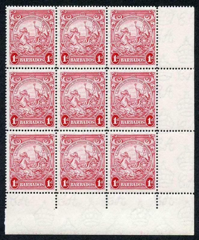 Barbados SG249a 1d scarlet perf 14 (one tone spot) U/M The Key Stamp in the Set 