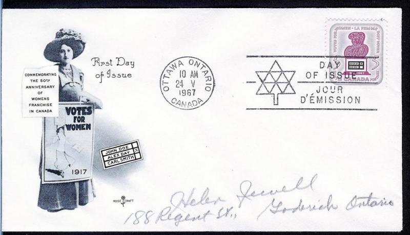 Canada 470 FDC. 1967, Womens Vote