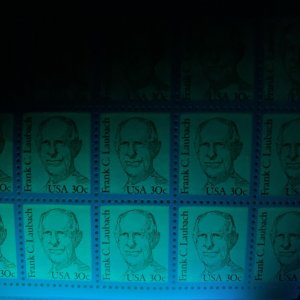 1864A FRANK C. LAUBACH￼ ￼Large Block Tagged Sheet of 100 US 30¢ Stamps MNH 1984