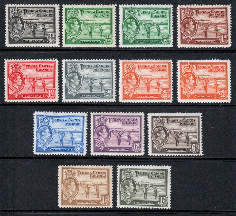 Turks and Caicos KGVI 1938 Part Set to 1/- SG194/202a Mint MH