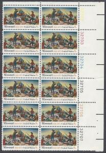 1426 Plate block 8cent Missouri Statehood 150yrs Tom Benton