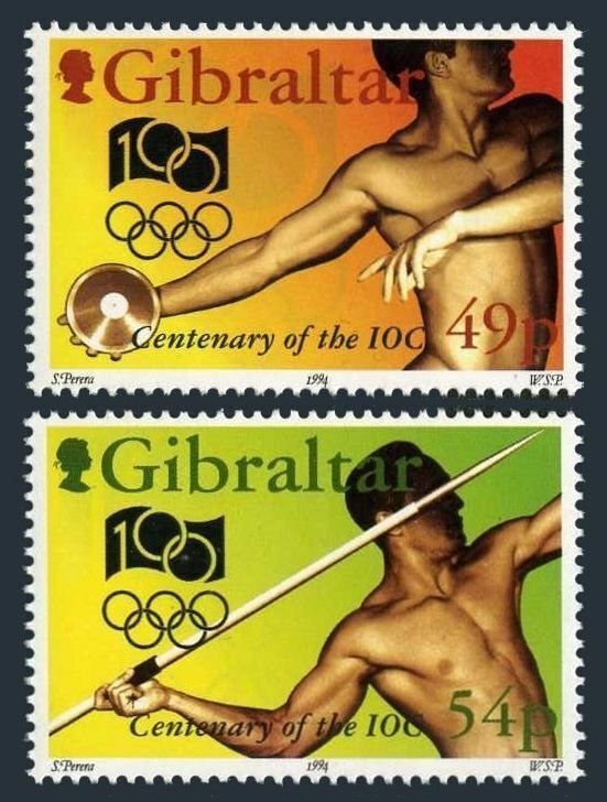 Gibraltar 666-667,MNH.Mi 700-701. Intl Olympic Committee,100,1994.Dscus,Javelin.