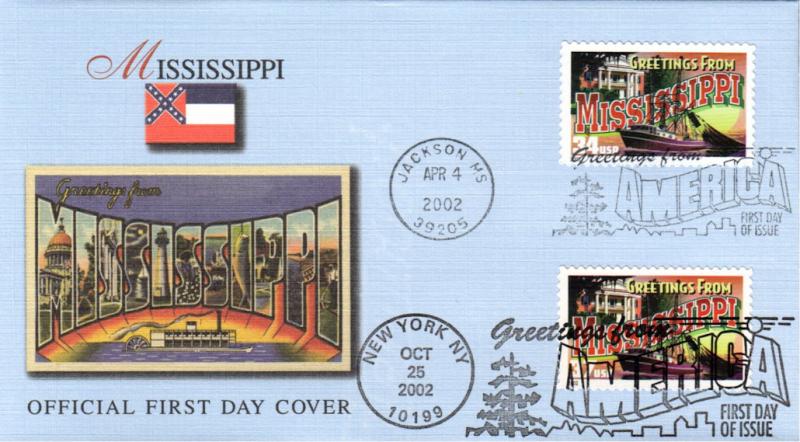 #3719 Greetings From Mississippi Dual Fleetwood FDC