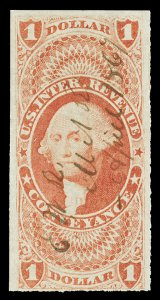 Scott R66a 1862 $1.00 Imperf First Issue Revenue Fine Cat $27.50