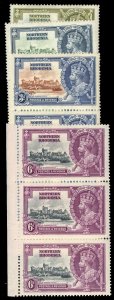 Northern Rhodesia 18-21, $127.50, 1935 Silver Jubilee, strips of 3, never hinged
