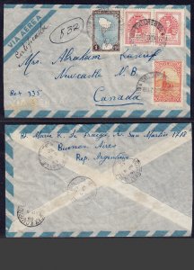 Argentina - 1936-1945 - Scott #444,445,547(pr) - on 1952 cover to Canada