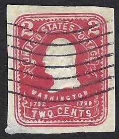 United States #U385 2¢ Washington (1903). Carmine on white. Cut square. Used.