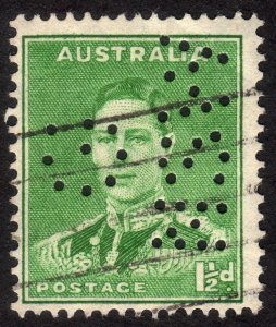 1941, Australia 1 1/2p Used, perfin, Sc 181b