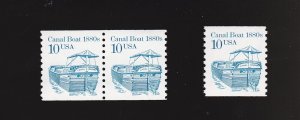 Triple 10c Canal Boat Overall Tag Shiny Gum US 2257a MNH F-VF Single & Pair