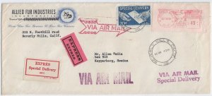 Beverly Hills, Ca to Kopparberg, Sweden 1956 Airmail Special Delivery (52642)