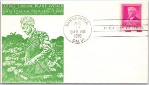 U.S. FIRST DAY COVER LUTHER BURBANK PLANT WIZARD ON GREEN-TYPE HORS CACHET 1940