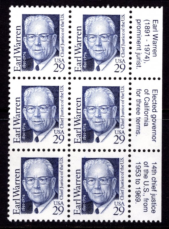 2184 MNH inscription block (6) Earl Warren - Great Americans Series
