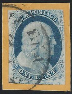 Scott 7 Tied to piece, 1851 Issue (5-17)