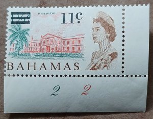 Bahamas #237 11c on 1½d Princess Margaret Hospital & QE II MNH plt # 2 2 (1966)