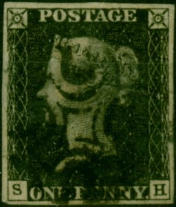 GB 1840 1d Penny Black SG2 Pl. 5 (S-H) Fine Used 4 Good Margins Black MX