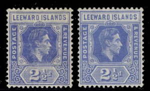 LEEWARD ISLANDS GVI SG105 + 105a, 2½d SHADEs, M MINT. Cat £35.