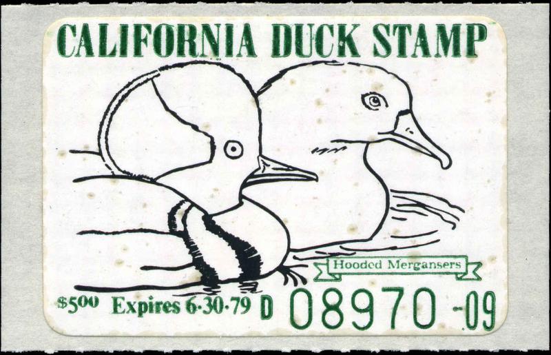 CALIFORNIA #8 1978 STATE DUCK $5 HOODED MERGANSER by Lawrence Michaels