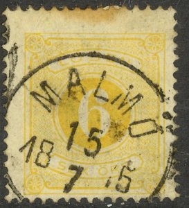 SWEDEN 1874 6o Perf. 14 POSTAGE DUE Sc J4 w MALMO Full Date Postmark Used