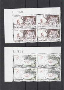 Denmark  Scott#  1078-1079  MNH Plate Blocks of 4  (1997 Europa)
