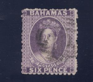 Bahamas Sc 10 used. 1862 6p gray violet Queen Victoria, sound, fine.