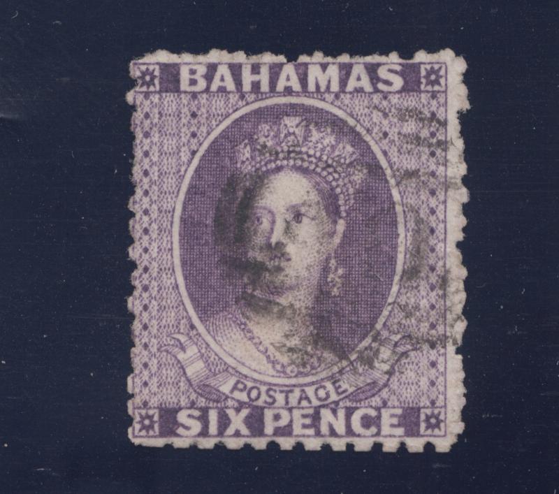 Bahamas Sc 10 used. 1862 6p gray violet Queen Victoria, sound, fine.