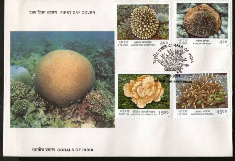 India 2001 Corals of India Marine Life Sc 1901-4 FDC Inde Indien