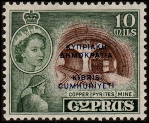 Cyprus 186 - Mint-H - 10m Copper Pyrites Mine (Ovpt) (1960) (cv $1.00)