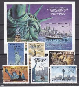 Antigua, Scott cat. 828-833, 834. Statue of Liberty set & s/sheet.