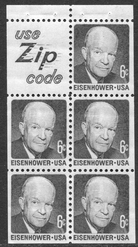 1393b 6c Eisenhower Booklet Pane of 5 with Tab MNH OG VF Use Zip Code