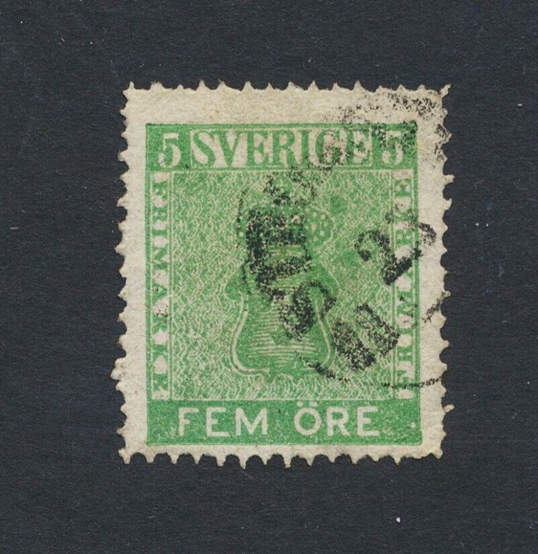SWEDEN 1858, 5o DEEP GREEN,VVF USED Sc#6a (SEE BELOW PART OF GROUP) 