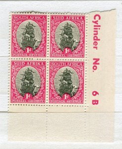 SOUTH AFRICA; 1940s-50s early Pictorial 1d. POSITIONAL MINT MARGIN BLOCK