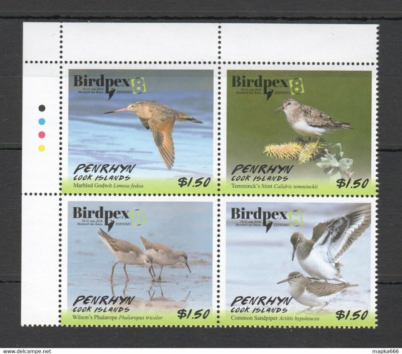 2018 Penrhyn Fauna Birds Birdpex 8 Expo Sandpiper Stint Godwit 1Set ** Nw0286