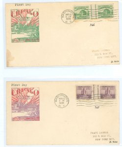 US 766a/767a 1935 1c Fort Dearborn + 3c Century of Progress (both special Farley imperf gutter pairs) on two addressed (handstam