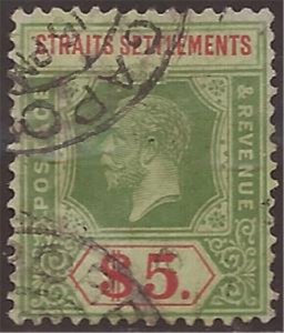 Straits Settlements - 1912 $5 King George V Die II Stamp Used - Scott #201