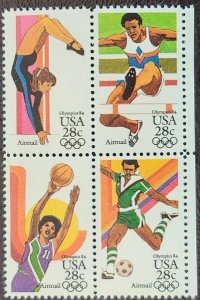 US Scott # c101-c104; 28c Olympics84,airmail from 1983; Blk of 4; MNH, og; VF/XF